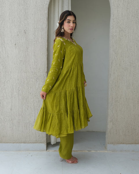 Green Mukaish Kalidar Set