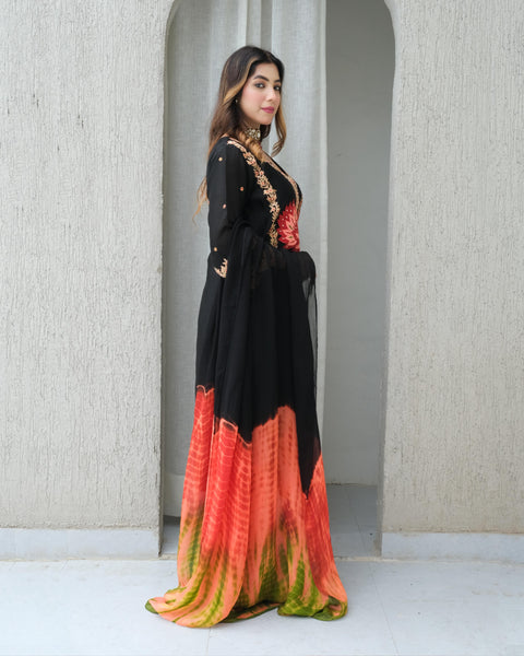 Black Chanderi Kurta Set