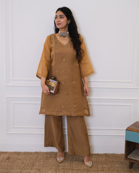 Caramel Chanderi Kurta Set