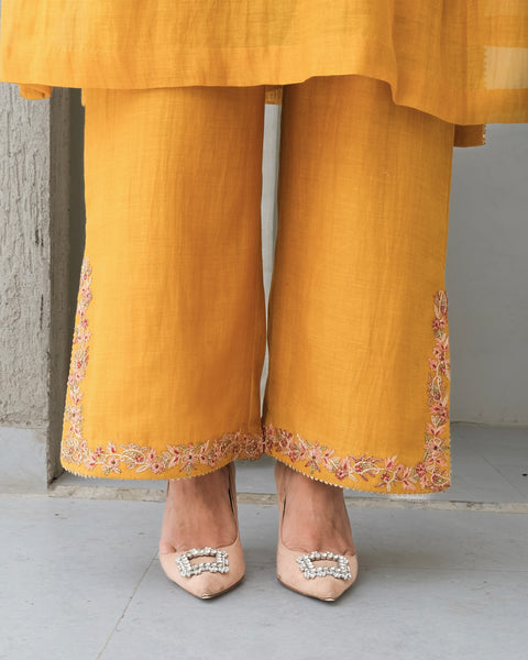 Mustard Chanderi Kurta Set