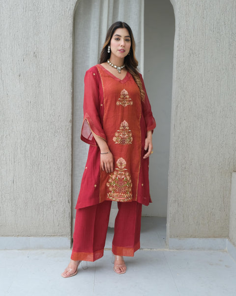 Maroon Chanderi Kurta Set