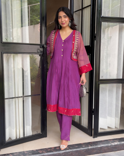 Purple Chanderi Kurta Set