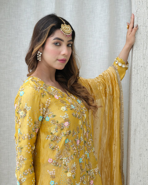 Yellow Tissue Gharara Set