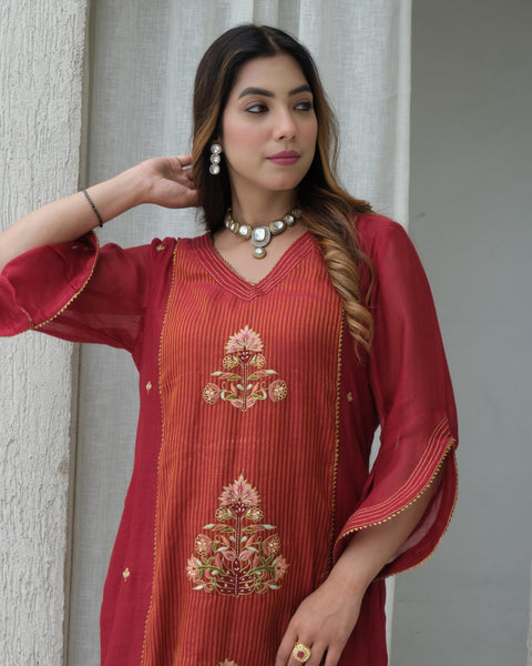 Maroon Chanderi Kurta Set