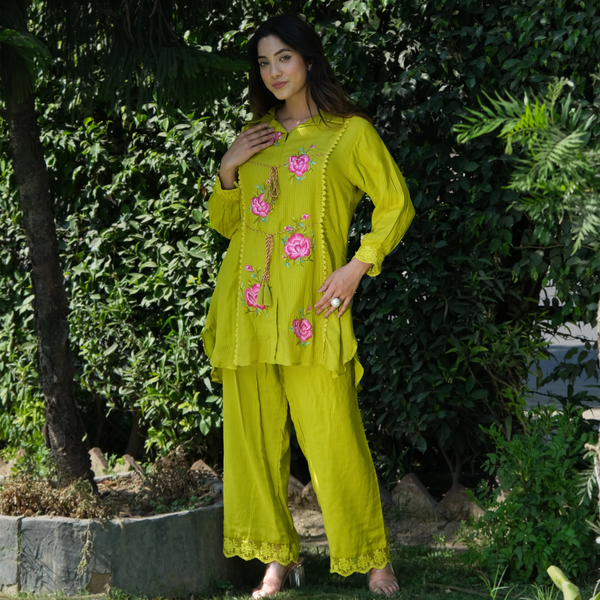 LIME MUSLIN CHECK CO ORD SET